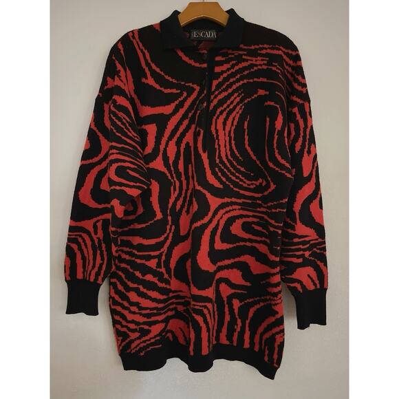 VTG Escada By Margaretha Ley Sweater Women 42 (US M/L) Red Black Wool Germany - Picture 1 of 10